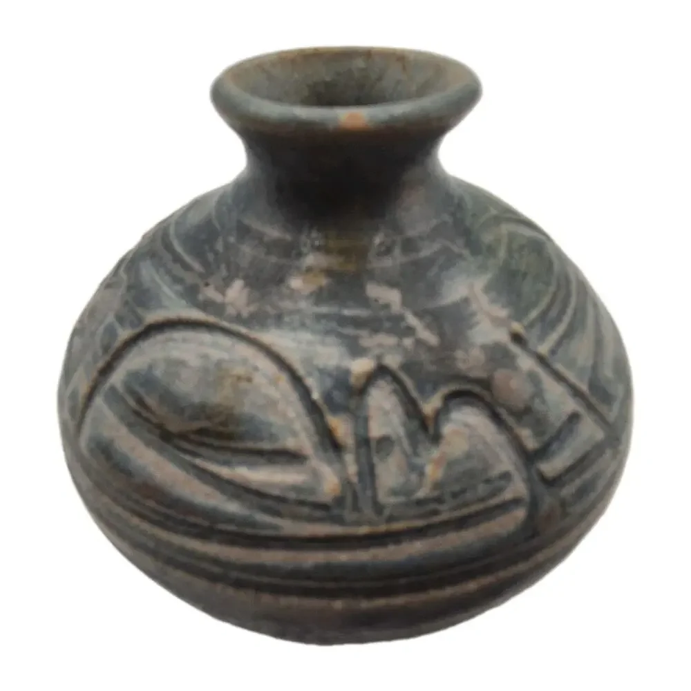 Vintage Studio Art Pottery Blue Mini Vase Signed D Dunn 3